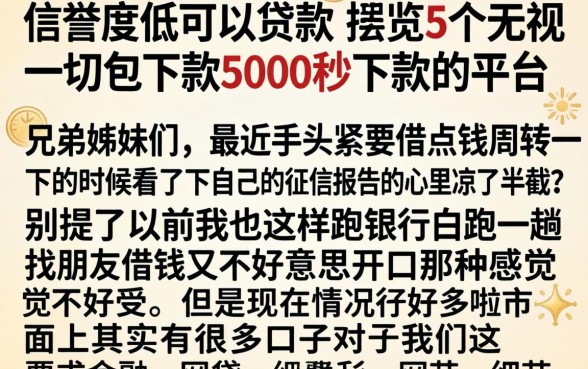 信誉度低可以贷款，概览5个无视一切包下款5000秒下款的平台