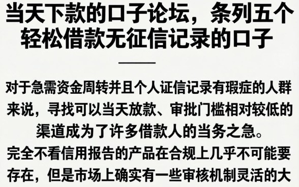 当天下款的口子论坛,条列五个轻松借款无征信记录的口子