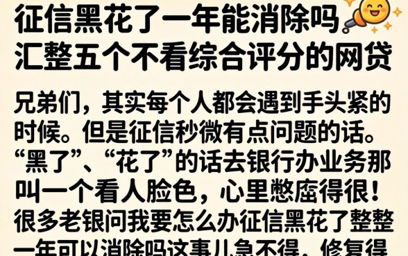 征信黑花了一年能消除吗，汇整五个不看综合评分的网贷