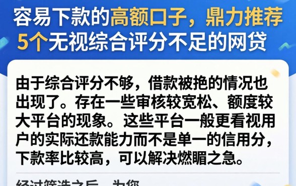 容易下款的高额口子，鼎力推荐5个无视综合评分不足的网贷