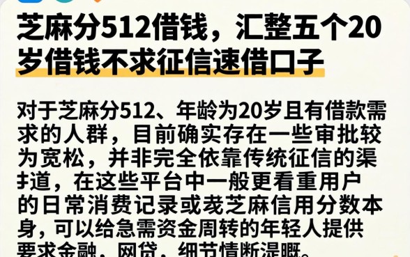 芝麻分512借钱，汇整五个20岁借钱不求征信速借口子