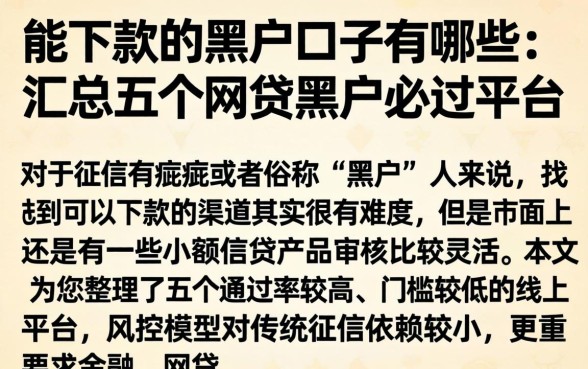 能下款的黑户口子有哪些，汇总五个网贷黑户必过平台