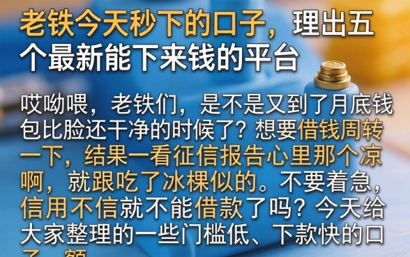 老铁今天秒下的口子,理出五个最新能下来钱的平台