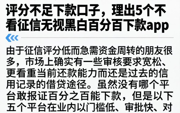 评分不足下款口子，理出5个不看征信无视黑白百分百下款app