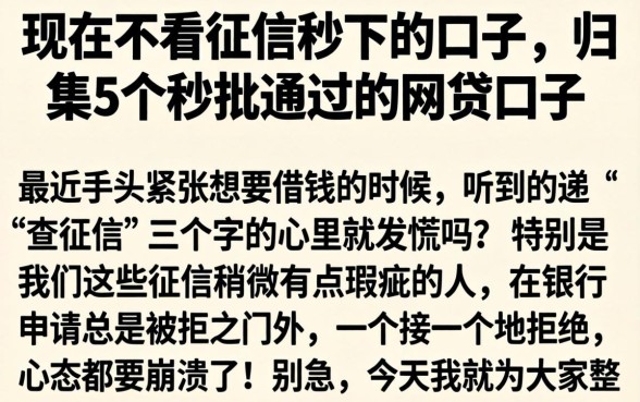 现在不看征信秒下的口子，归集5个秒批通过的网贷口子