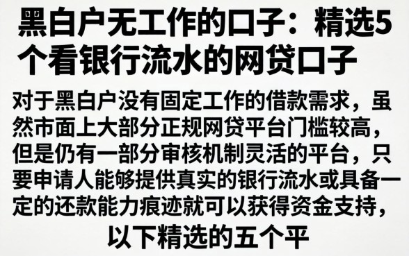 黑白户无工作的口子，精选5个看银行流水的网贷口子