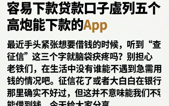 容易下款贷款口子，胪列五个高炮能下款的app