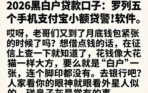 2026黑白户贷款口子，罗列五个手机支付宝小额贷款的软件