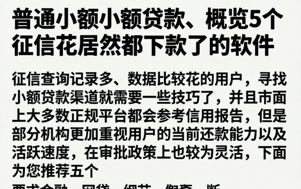 普通小额小额贷款，概览5个征信花居然都下款了的软件
