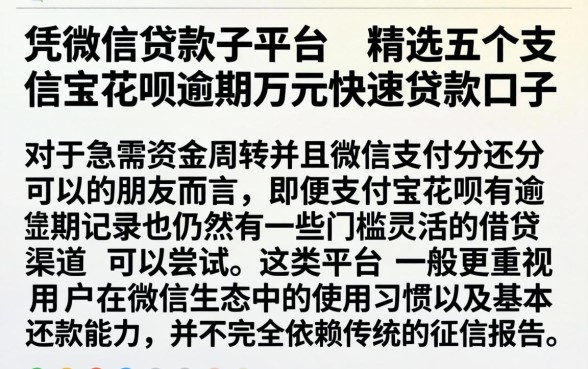 凭微信贷款的平台，精选五个支付宝花呗逾期万元快速贷款口子