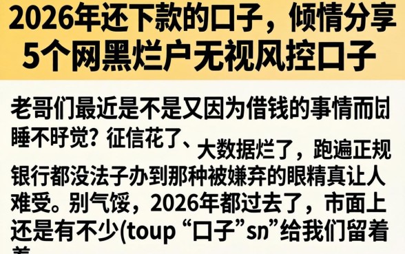 2026年还下款的口子，倾情分享5个网黑烂户无视风控口子