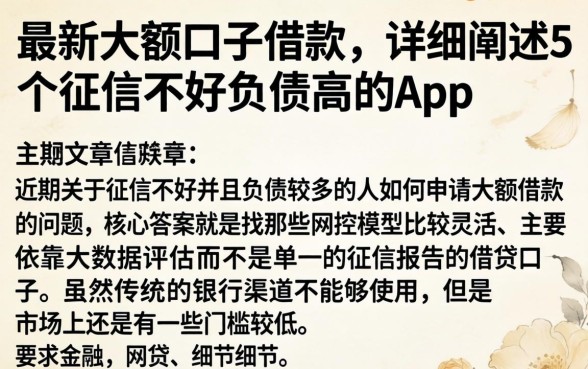 最新大额口子借款，详细阐述5个征信不好负债高的app