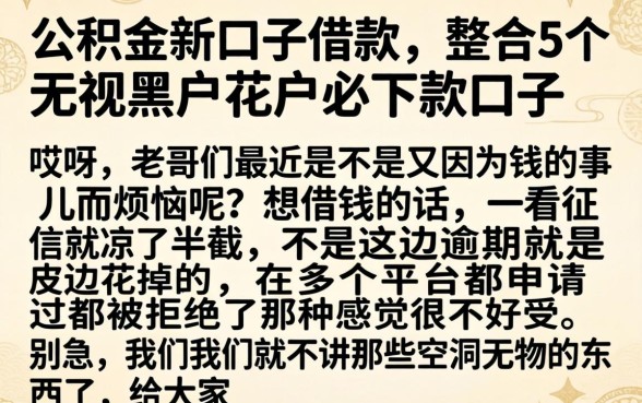 公积金新口子借款，整合5个无视黑户花户必下款口子