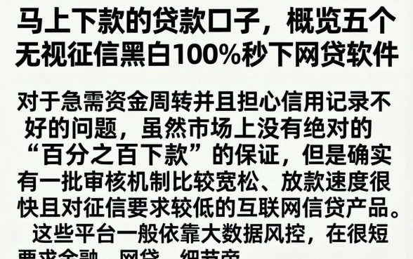 马上下款的贷款口子，概览五个无视征信黑白100%秒下网贷软件