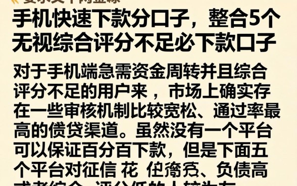 手机快速下款的口子，整合5个无视综合评分不足必下款口子