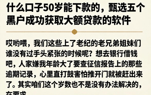 什么口子50岁能下款的,甄选五个黑户成功获取大额贷款的软件