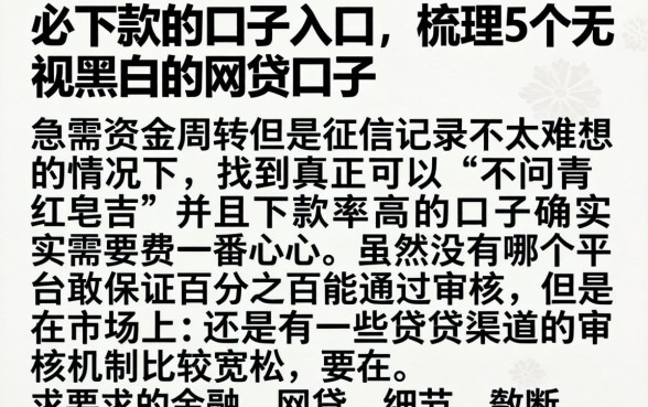 必下款的口子入口，梳理5个无视黑白的网贷口子