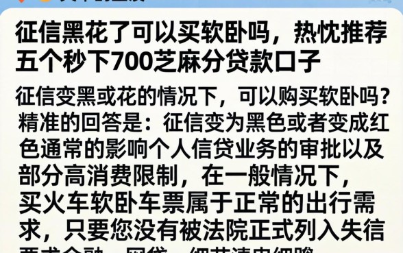 征信黑花了可以买软卧吗，热忱推荐五个秒下700芝麻分贷款口子