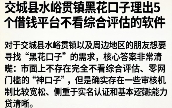 交城县水峪贯镇黑花口子，理出5个借钱平台不看综合评估的软件