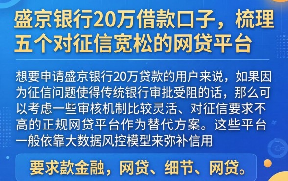 盛京银行20万借款口子，梳理五个对征信宽松的网贷平台
