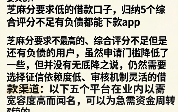 芝麻分要求低的借款口子，归纳5个综合评分不足有负债都能下款app