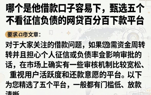 哪个是他借款口子容易下，甄选五个不看征信负债的网贷百分百下款平台
