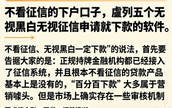 不看征信的下户口子，胪列五个无视黑白无视征信申请就下款的软件
