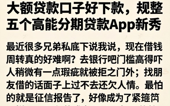 大额贷款口子好下款，规整五个高能分期贷款app新秀