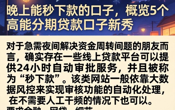 晚上能秒下款的口子,概览5个高能分期贷款口子新秀