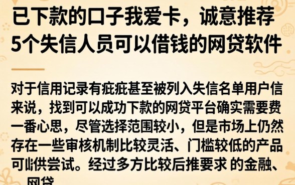 已下款的口子我爱卡，诚意推荐5个失信人员可以借钱的网贷软件