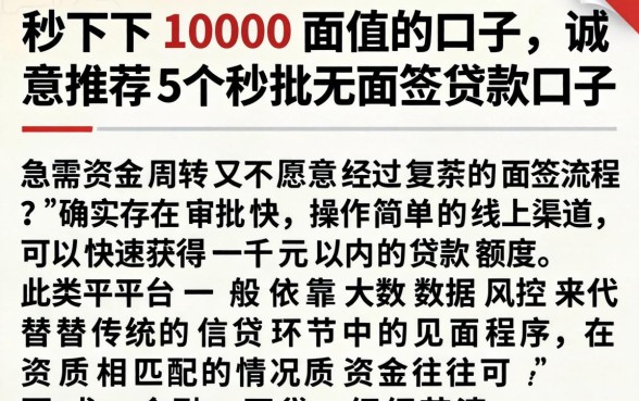 秒下1000面值的口子，诚意推荐5个秒批无面签贷款口子