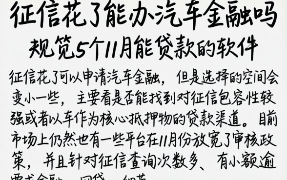 征信花了能办汽车金融吗，规整5个11月能贷款的软件
