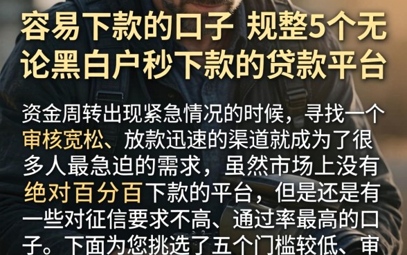 容易下款的的口子，规整5个无论黑白户秒下款的贷款平台