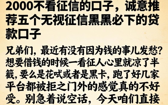 2000不看征信的口子，诚意推荐五个无视征信黑户必下的贷款口子