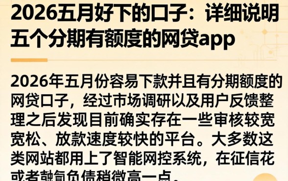 2026五月好下的口子，详尽说明五个分期有额度的网贷app