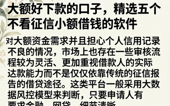 大额好下款的口子,精选五个不看征信小额借钱的软件