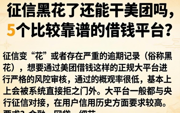 征信黑花了还能干美团吗,详细阐述5个比较靠谱的借钱平台