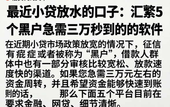 最近小贷放水的口子，汇整5个黑户急需三万秒到的的软件