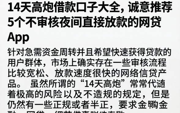 14天高炮借款口子大全，诚意推荐5个不审核夜间直接放款的网贷app