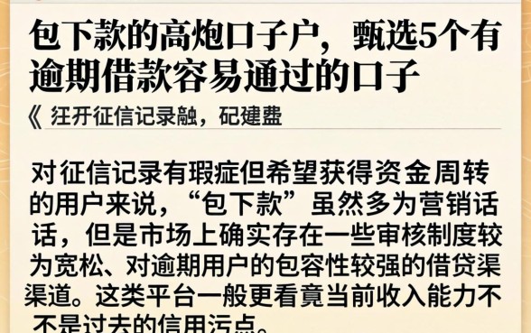 包下款的高炮口子户，甄选5个有逾期借款容易通过的口子