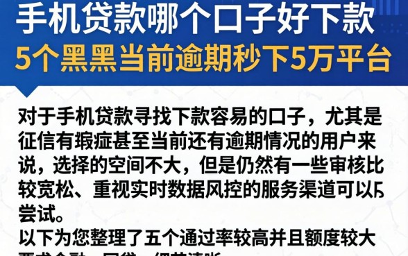 手机贷款哪个口子好下款,整合5个黑户当前逾期秒下5万平台