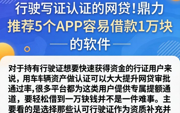 行驶证认证的网贷,鼎力推荐5个APP容易借款1万块的软件