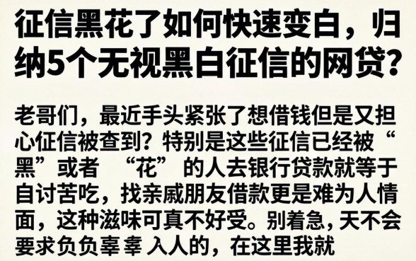征信黑花了如何快速变白，归纳5个无视黑白征信的网贷