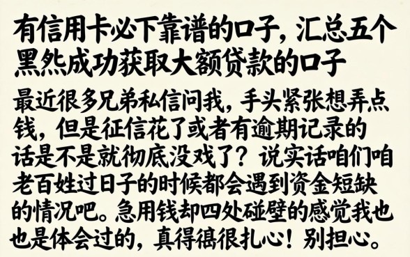 有信用卡必下靠谱的口子，汇总五个黑户成功获取大额贷款的口子