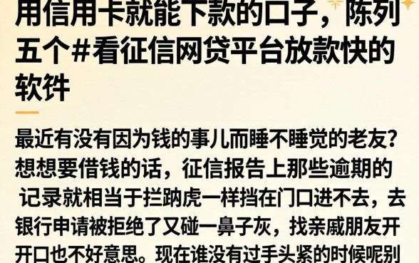 用信用卡就能下款的口子，陈列五个不看征信网贷平台放款快的软件