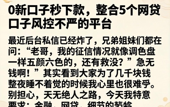 0新口子秒下款，整合5个网贷口子风控不严的平台