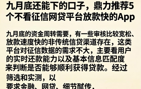 九月底还能下的口子，鼎力推荐5个不看征信网贷平台放款快的app