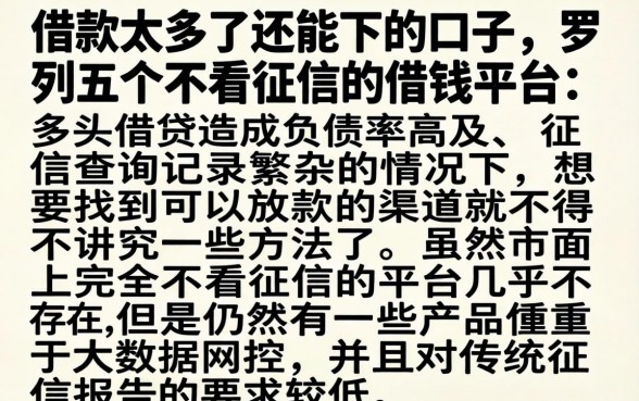 借款太多了还能下的口子，罗列五个不看征信的借钱平台