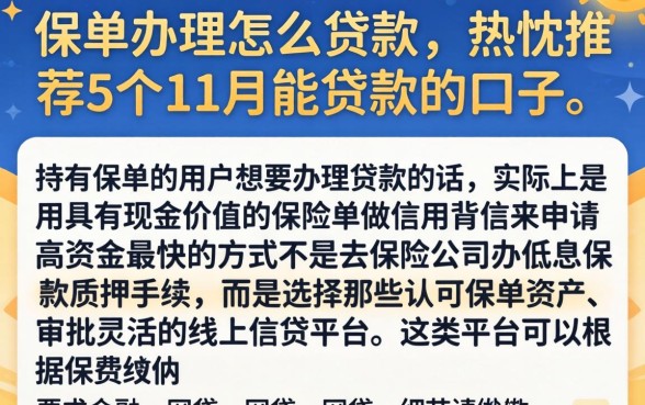 保单办理怎么贷款，热忱推荐5个11月能贷款的口子