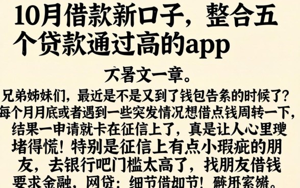 10月借款新口子，整合五个贷款通过高的app